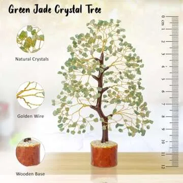 Green Jade Chakra Tree of Life Crystal Tree for Positive Energy, Feng Shui Home Decor - Handmade Gem...