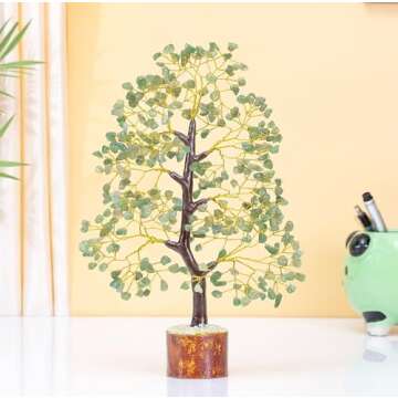 Green Jade Chakra Tree of Life Crystal Tree for Positive Energy, Feng Shui Home Decor - Handmade Gemstone Tree, Money Tree Bonsai - Green Healing Crystals, Wealth & Good Luck Stones Spiritual Gift