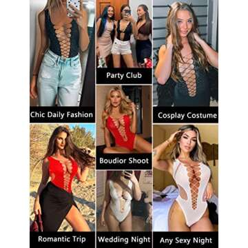 Avidlove Woman Fishnets Lingeries Rhinestone Sparkle Bodysuit Sexy Mesh Lingerie Fishnet Teddy Lingerie Black