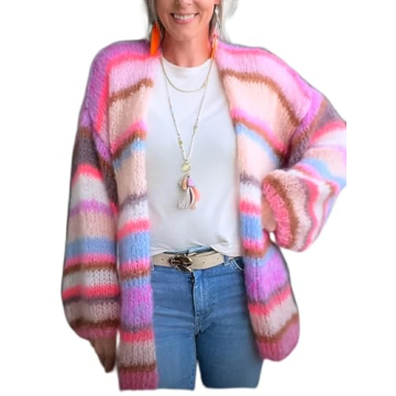 Giyaue Totatuit Colorful Mohair Cardigan - Cozy Winter Sweater 2024