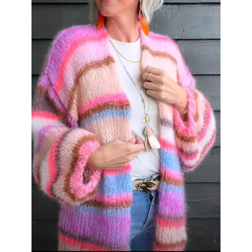 Giyaue Totatuit Colorful Mohair Cardigan Warm Winter Sweater