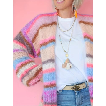 Giyaue Totatuit Colorful Mohair Cardigan Warm Winter Sweater