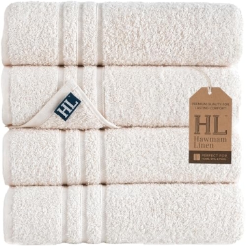 Hawmam Linen Sea Salt Cream Bath Towels 4 Pack Soft and Absorbent, Premium Quality Perfect for Daily...