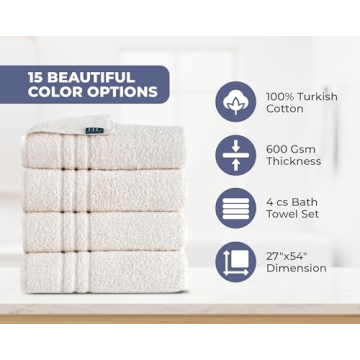 Soft and Absorbent 100% Cotton Bath Towels 4 Pack