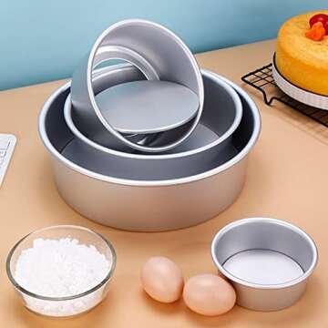 4 Inch Round Cake Pans Set of 3, Aluminum Cake Pans for baking with Removable Bottom & Non-Stick Round Cake Baking Pans for Wedding Birthday Layer Cake Pans