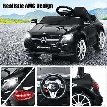 OLAKIDS Kids Ride On Car with Remote Control, 12V Licensed Mercedes Benz GLA45 Electric Vehicle for Toddlers, Battery Powered Toy with Music, USB, MP3, 2 Speeds, Wheels Suspension, LED Lights (Black)