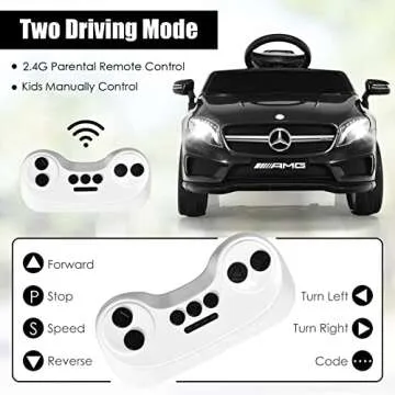 OLAKIDS Kids Ride On Car with Remote Control, 12V Licensed Mercedes Benz GLA45 Electric Vehicle for Toddlers, Battery Powered Toy with Music, USB, MP3, 2 Speeds, Wheels Suspension, LED Lights (Black)