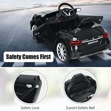OLAKIDS Kids Ride On Car with Remote Control, 12V Licensed Mercedes Benz GLA45 Electric Vehicle for Toddlers, Battery Powered Toy with Music, USB, MP3, 2 Speeds, Wheels Suspension, LED Lights (Black)