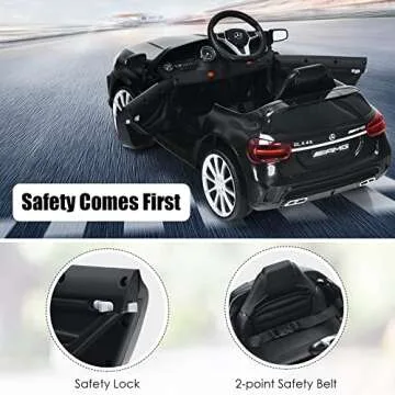 OLAKIDS Kids Ride On Car with Remote Control, 12V Licensed Mercedes Benz GLA45 Electric Vehicle for Toddlers, Battery Powered Toy with Music, USB, MP3, 2 Speeds, Wheels Suspension, LED Lights (Black)