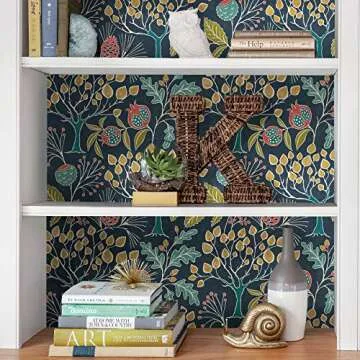 NuWallpaper NU3038 Groovy Garden Navy Peel & Stick Wallpaper, Multicolor