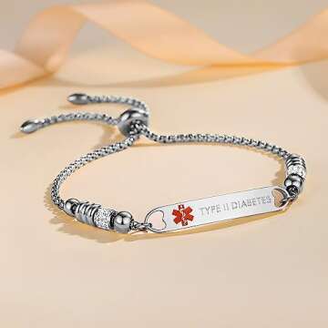 mnmoom Medical Alert Bracelets for Women Stainless steel Heart Medical ID bracelets with Free Engrav...