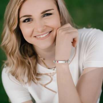 mnmoom Medical Alert Bracelets for Women Stainless steel Heart Medical ID bracelets with Free Engraving (Slider Box chain-Steel/BLOOD THINNER)