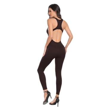 SeSe Code Women Backless Jumpsuits Sleeveless Scoop Neck Bodycon Romper Workout Bodysuit Yoga Jumpsu...