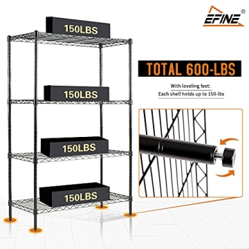 Adjustable Metal 4-Shelf Unit with Liners and 150lbs Capacity