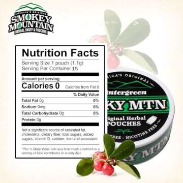 Smokey Mountain Original Herbal Pouches - Wintergreen Flavor - 100% Tobacco Free - 15 Pouches