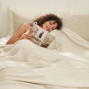 PHF 100% Cotton Muslin Blanket King Size 108" x 90", 4-Layer Lightweight and Breathable Blanket, Lux...