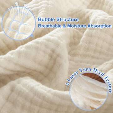 PHF 100% Cotton Muslin Blanket King Size 108" x 90", 4-Layer Lightweight and Breathable Blanket, Luxuriously Soft Gauze Bedding for Couch Bed, Ideal Gift Choice, Beige/Short Bread