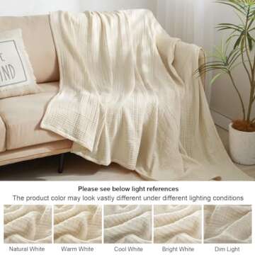 PHF 100% Cotton Muslin Blanket King Size 108" x 90", 4-Layer Lightweight and Breathable Blanket, Luxuriously Soft Gauze Bedding for Couch Bed, Ideal Gift Choice, Beige/Short Bread
