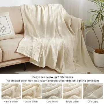 PHF 100% Cotton Muslin Blanket King Size 108" x 90", 4-Layer Lightweight and Breathable Blanket, Luxuriously Soft Gauze Bedding for Couch Bed, Ideal Gift Choice, Beige/Short Bread
