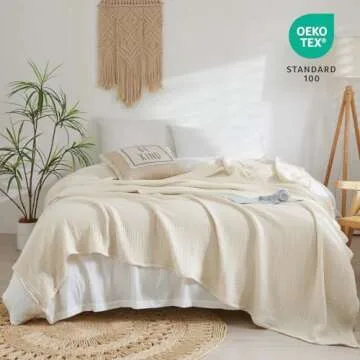 PHF 100% Cotton Muslin Blanket King Size 108" x 90", 4-Layer Lightweight and Breathable Blanket, Luxuriously Soft Gauze Bedding for Couch Bed, Ideal Gift Choice, Beige/Short Bread