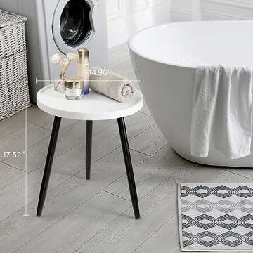 danpinera Round Side Table, Metal Legged Accent Table with Wooden Tray, Small Round End Table for Living Room, Bedroom, Nursery, White & Black