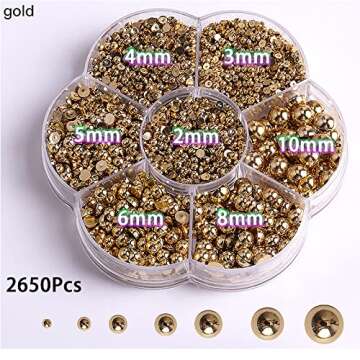 5300Pcs Gold Silver Half Pearls Beads Mix Sizes Flatback Pearls Gems Nail Pearls ABS Round Plastic B...