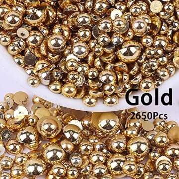 5300Pcs Gold Silver Half Pearls Beads Mix Sizes Flatback Pearls Gems Nail Pearls ABS Round Plastic Beads for Manicure Face Art DIY Crafts Jewelry Shoes Clothes Accessories