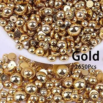5300Pcs Gold Silver Half Pearls Beads Mix Sizes Flatback Pearls Gems Nail Pearls ABS Round Plastic Beads for Manicure Face Art DIY Crafts Jewelry Shoes Clothes Accessories