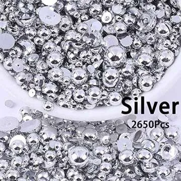 5300Pcs Gold Silver Half Pearls Beads Mix Sizes Flatback Pearls Gems Nail Pearls ABS Round Plastic Beads for Manicure Face Art DIY Crafts Jewelry Shoes Clothes Accessories