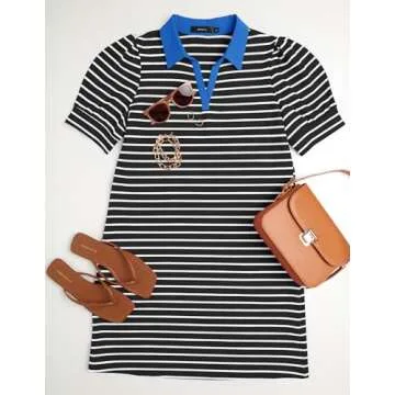 ZESICA Women's Casual Striped Mini Dress - Stylish Comfort