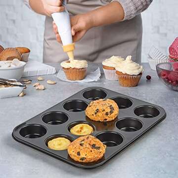 Nonstick Bakeware Set, 5 Pcs Bakeware Include Cookie Sheet, Loaf Pan, Square Pan, Round Cake Pan, 12 Cups Muffin Pan