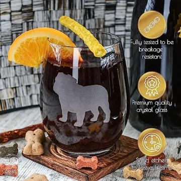 Bulldog Wine Glasses Set of 2 for Dog Lovers | Hand Etched