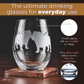 Bulldog Wine Glasses Set of 2 for Dog Lovers | Hand Etched