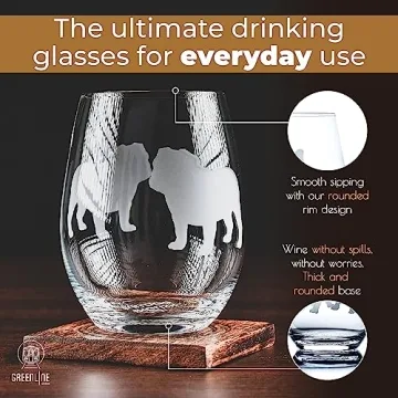 Bulldog Wine Glasses Set of 2 for Dog Lovers | Hand Etched