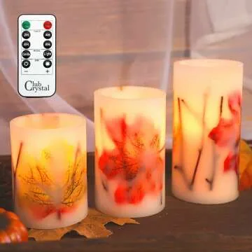 Fall Flameless Candles - Battery-Operated LED Decor with Remote