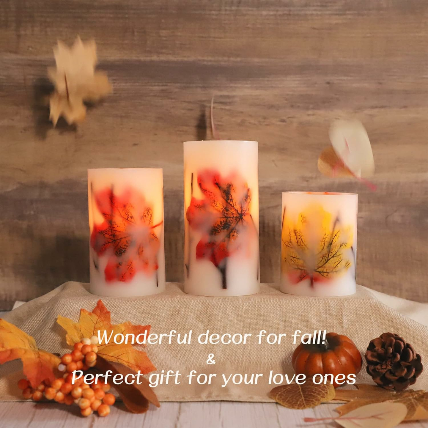 Flameless Fall Candles with Remote for Autumn Decor