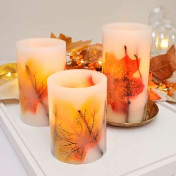 Flameless Fall Candles with Remote for Autumn Decor