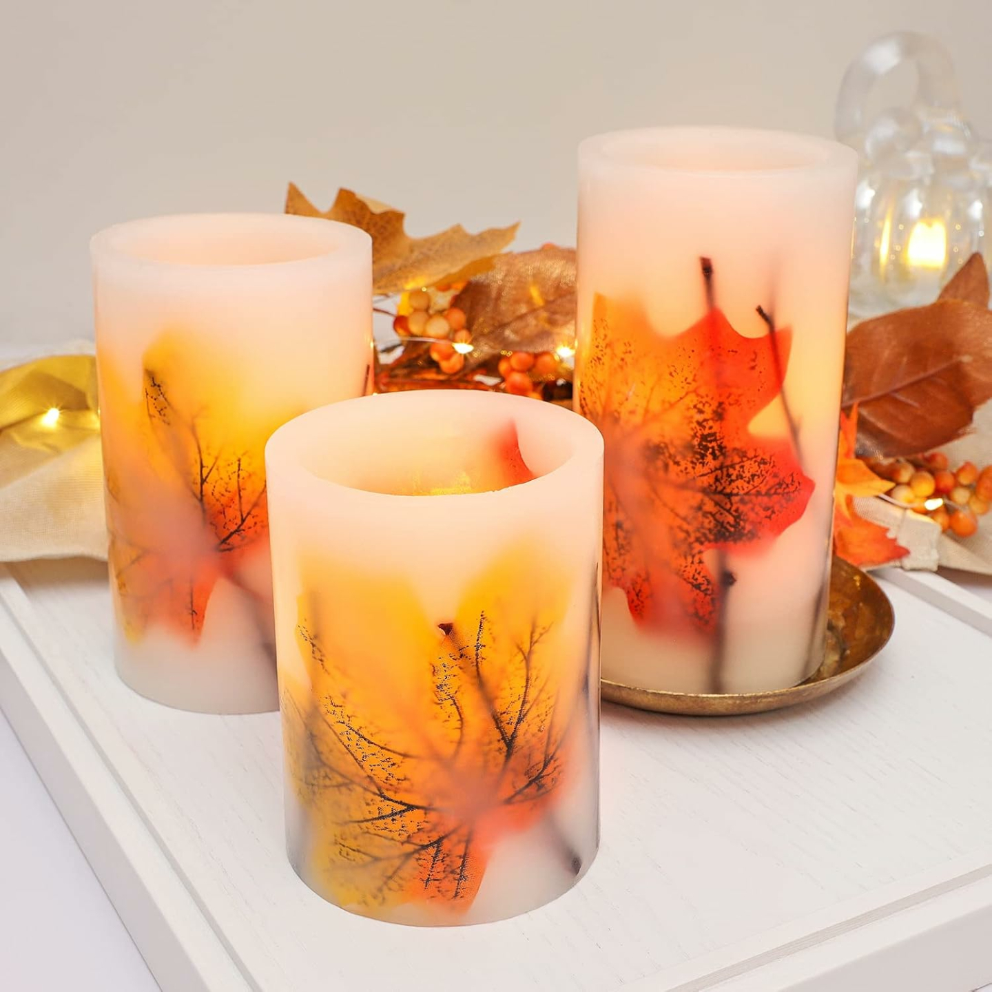 Flameless Fall Candles with Remote for Autumn Decor