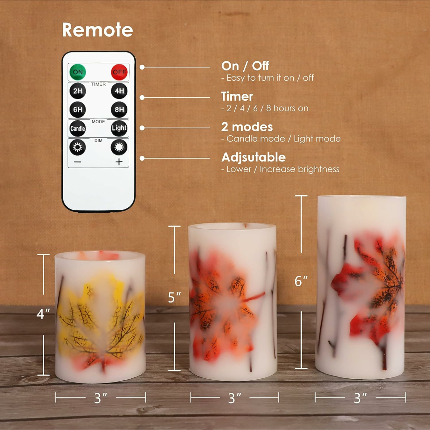 Flameless Fall Candles with Remote for Autumn Decor
