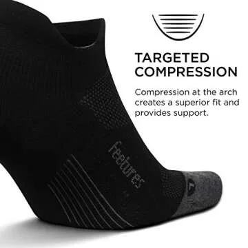Feetures Elite Max Cushion No Show Tab Ankle Socks - Sport Sock with Targeted Compression - Black, M (1 Pair)