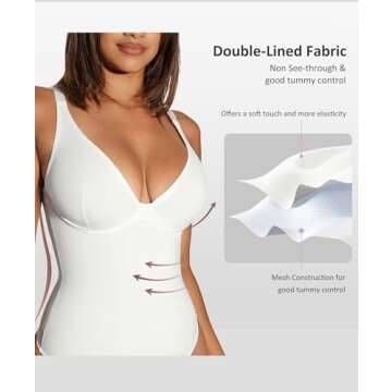 Feelin Women's Thong Shapewear Tummy Control Slim Body V Neck Faja Thongs Top JumpSuit BodySuit, White, Large