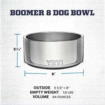 YETI Boomer 8, Stainless Steel, Non-Slip Dog Bowl, Holds 64 Ounces, Stainless