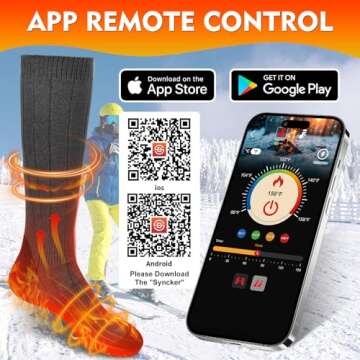 Heated Socks for Women Men, 6000mAh Rechargeable Battery Foot Warmer Hiking Socks Up to 10 Hours,APP Controlled Electric Heated Socks with 4 Heating Levels for Camping Skiing