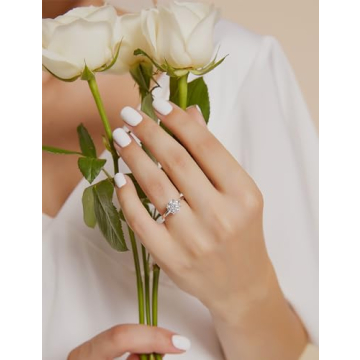 EAMTI 1.5CT Sterling Silver Engagement Ring for Women