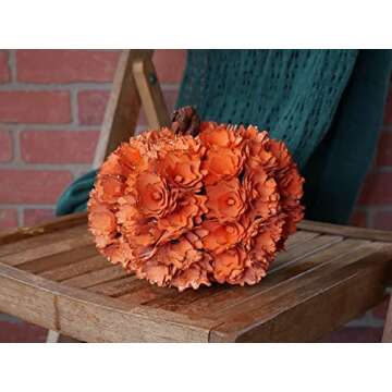 One Holiday Way 7.5-Inch Rustic Elegant Wood Curl Rose Orange Rosette Decorative Fall Harvest Pumpki...