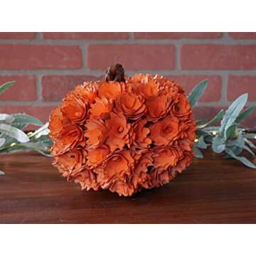 Elegant 7.5-Inch Wood Curl Rose Pumpkin for Fall Decor