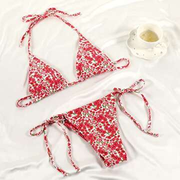 Women Halter String Bikini Set Sexy Thong Cheeky Two Piece Swimsuits Solid Color Bathing Swimwear