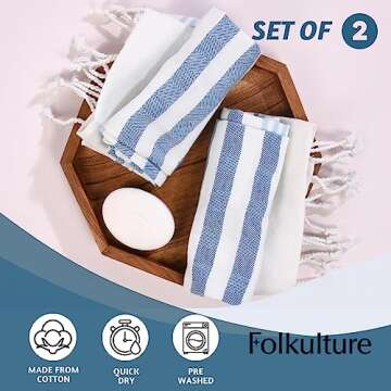 Folkulture Hand Towels for Bathroom, Set of 2 Decorative Hand Towels with Hanging Loop, 100% Cotton ...