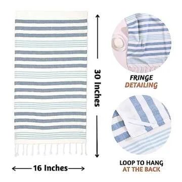 Folkulture Hand Towels for Bathroom, Set of 2 Decorative Hand Towels with Hanging Loop, 100% Cotton Turkish Hand Towels Set or Boho Hand Towels for Kitchen 16" x 30" Inches (Fiji - Aqua)