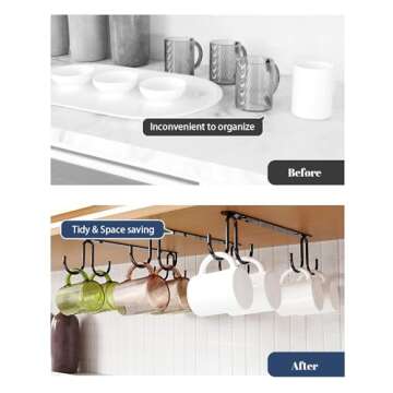 Luckinow Mug Hooks Under Cabinet 3 Pack, Coffee Cup Hooks for Hanging Under Shelf, Mug Organizer Rac...